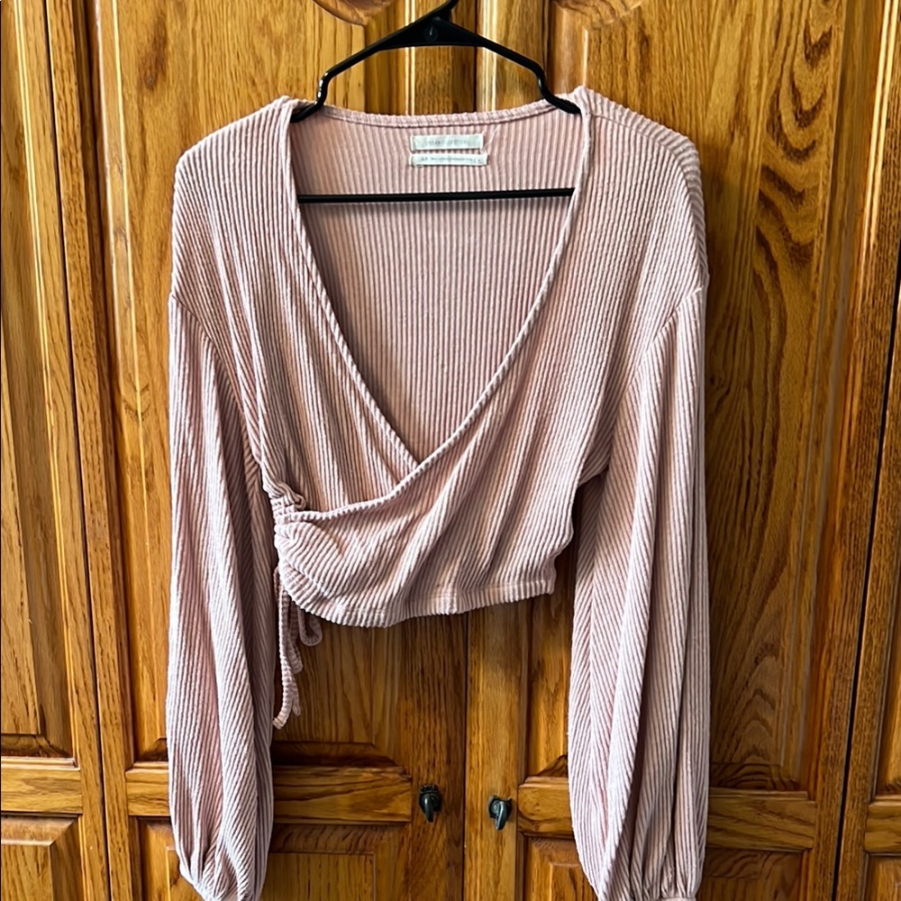 Urban Outfitters soft dusty rose color Ribbed Wrap Blouse